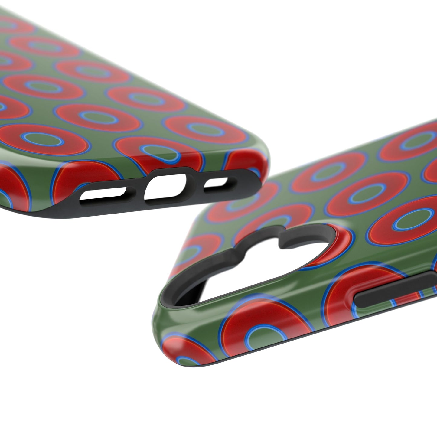 Impact-Resistant Lumpy Donut Case - red vivid donut print w/dark green background