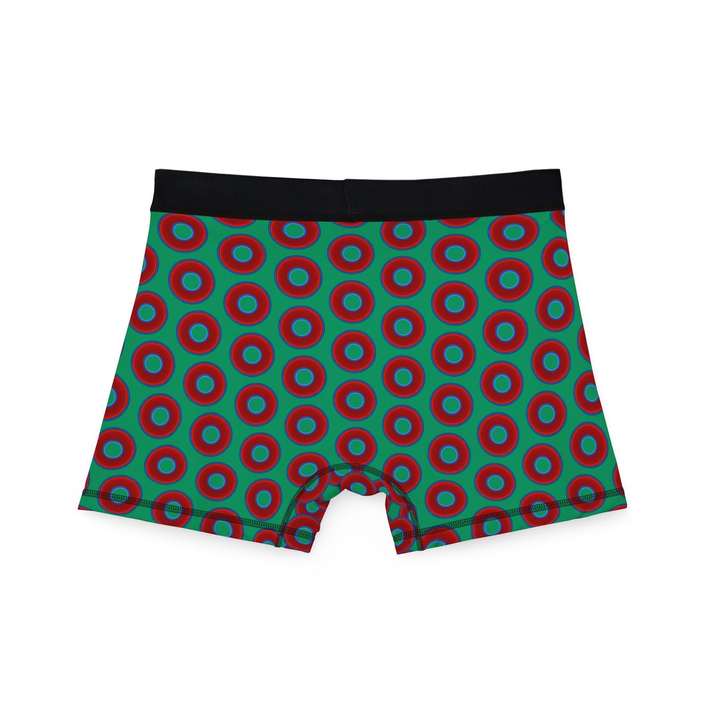 Men's Donut Boxers - red vivid donuts w/jade green background