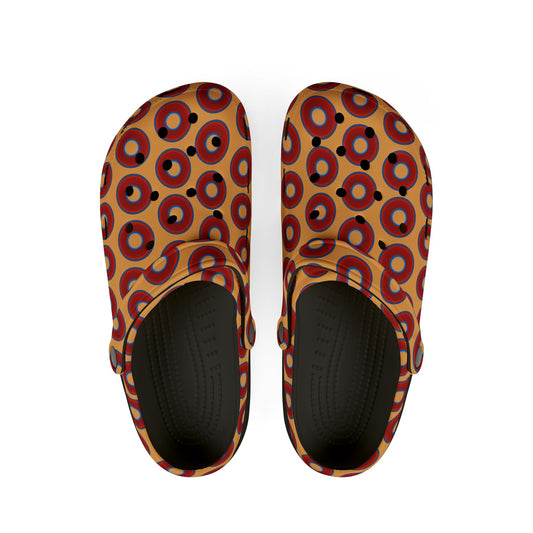 Spatchcocks - donut slip-on shoes - vivid red donuts w/orange creamsicle background [unisex]