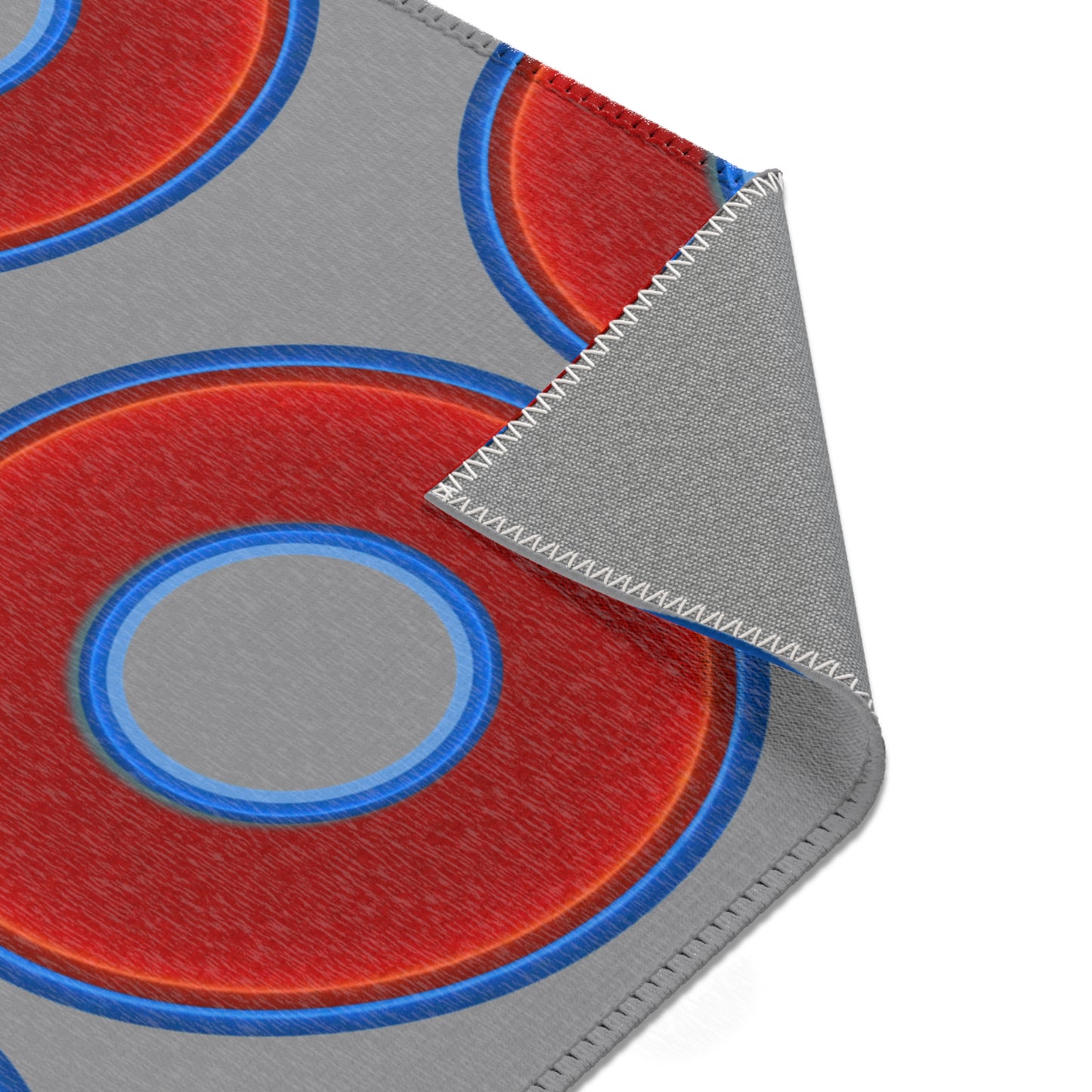 Lumpy Donut Print Rug - choice of 3 sizes - vivid red donut print w/gray background