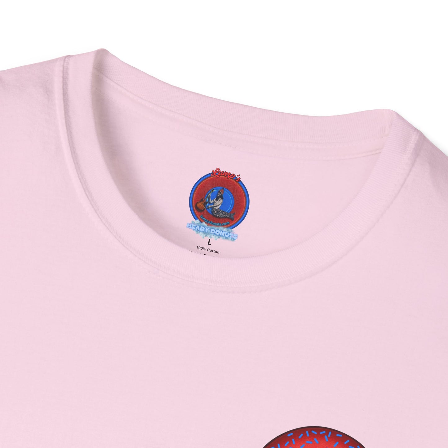 Classic Donut Tee - Unisex Soft-Style - "Plain Plump Donut w/" - plump red donut w/blue sprinkles