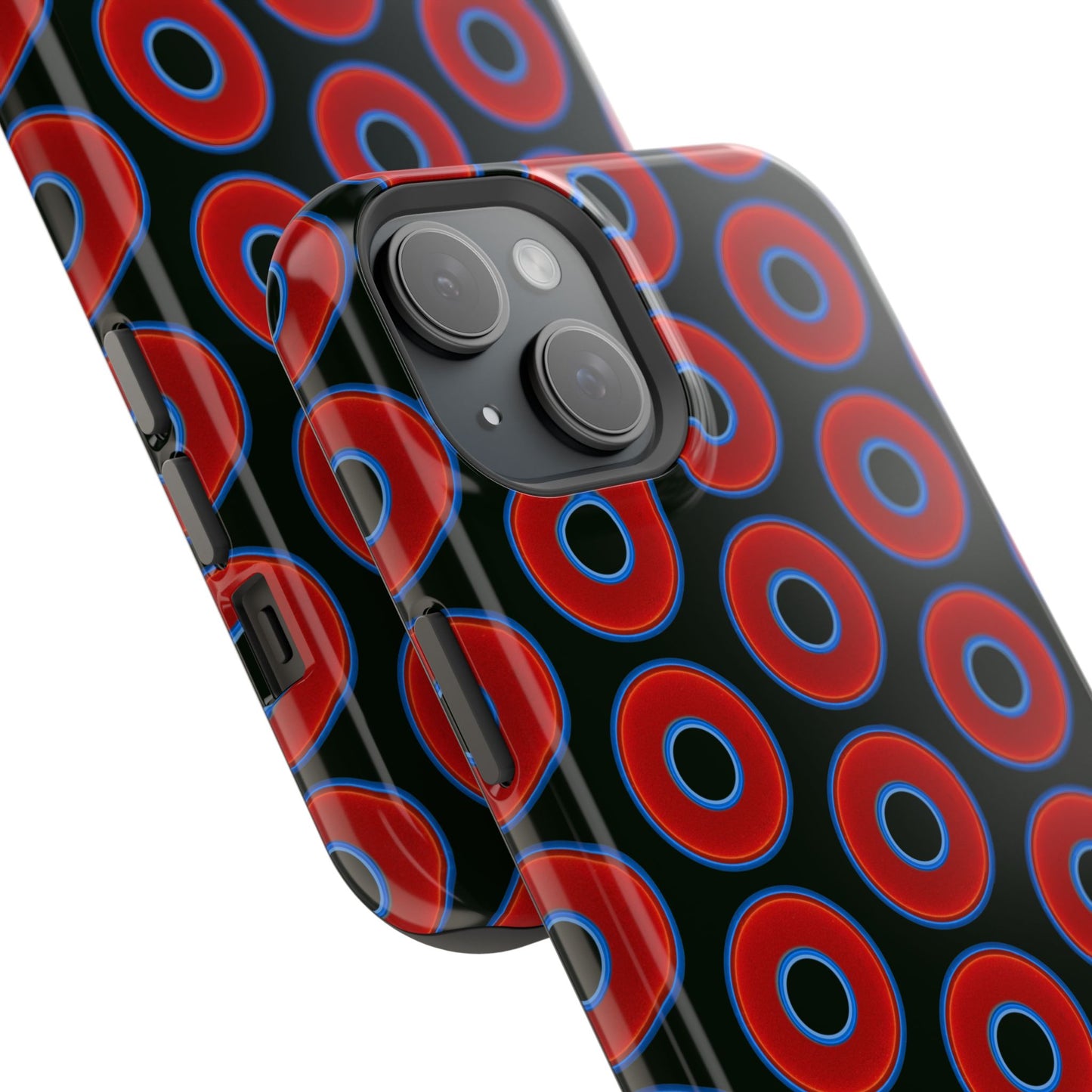 Impact-Resistant Lumpy Donut Case - red vivid donut print w/midnight moss background