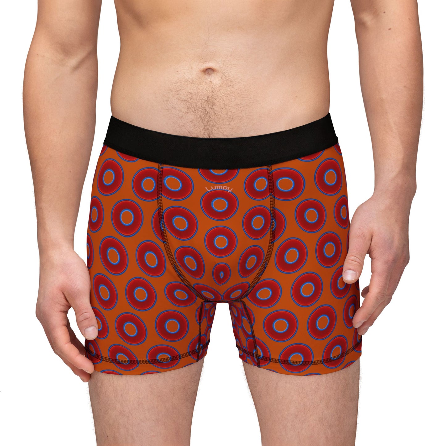 Men's Donut Boxers - red vivid donuts w/dark orange background