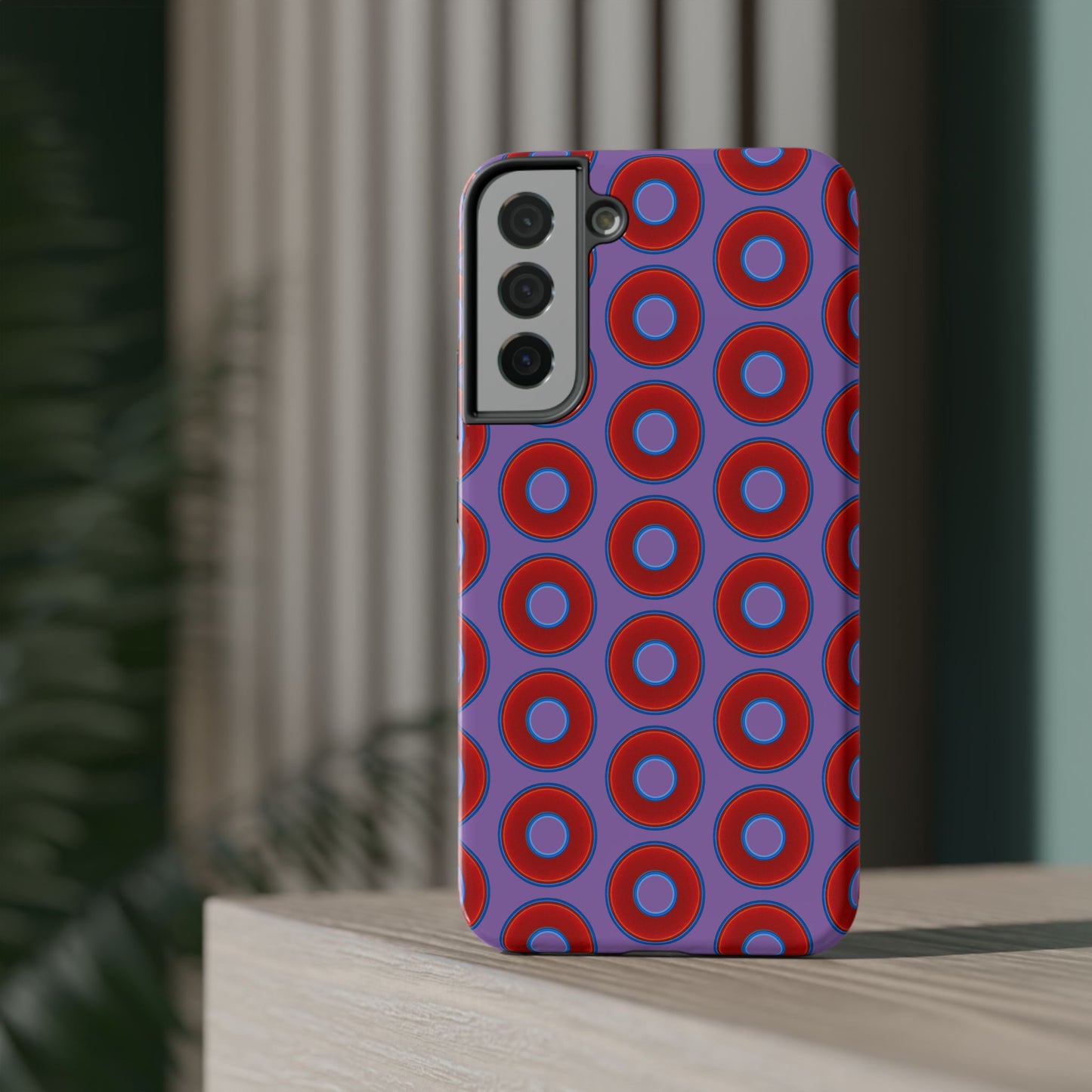 Impact-Resistant Lumpy Donut Case - red vivid donut print w/light purple background