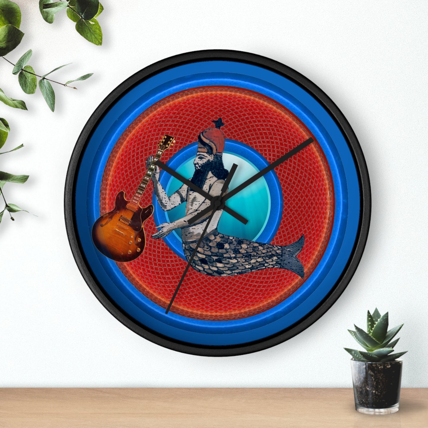 Lumpy Wall Clock - "Doggone Dagon Donut Clock" - variant 3 - rustic red/blue donut w/dark royal blue background