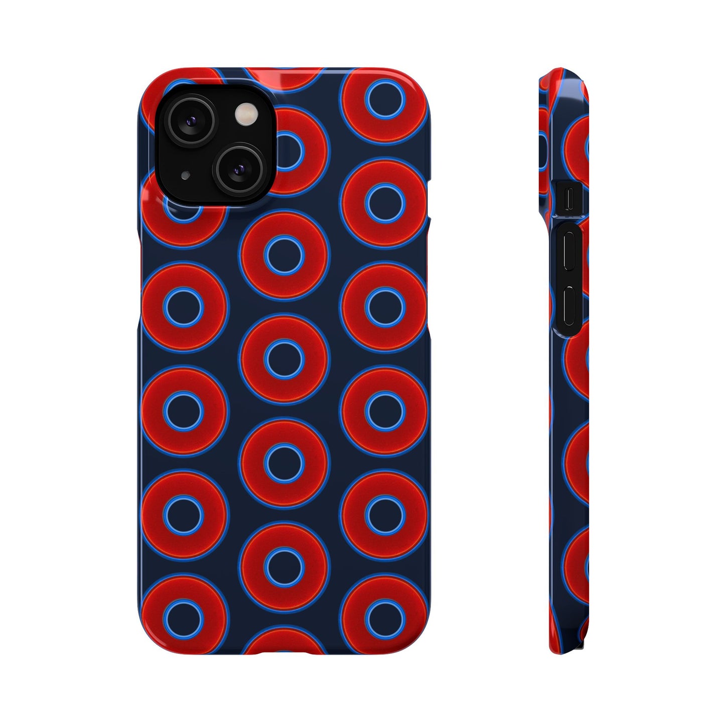 Lumpy Donut Snap Case - red vivid donut print w/midnight teal blue background