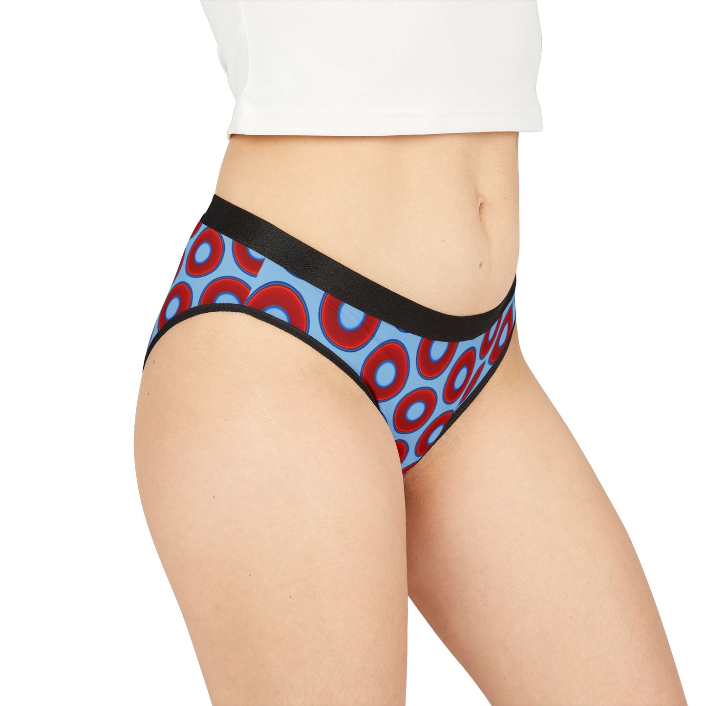 Lumpy Donut Underwear - vivid red donut print w/sky blue background