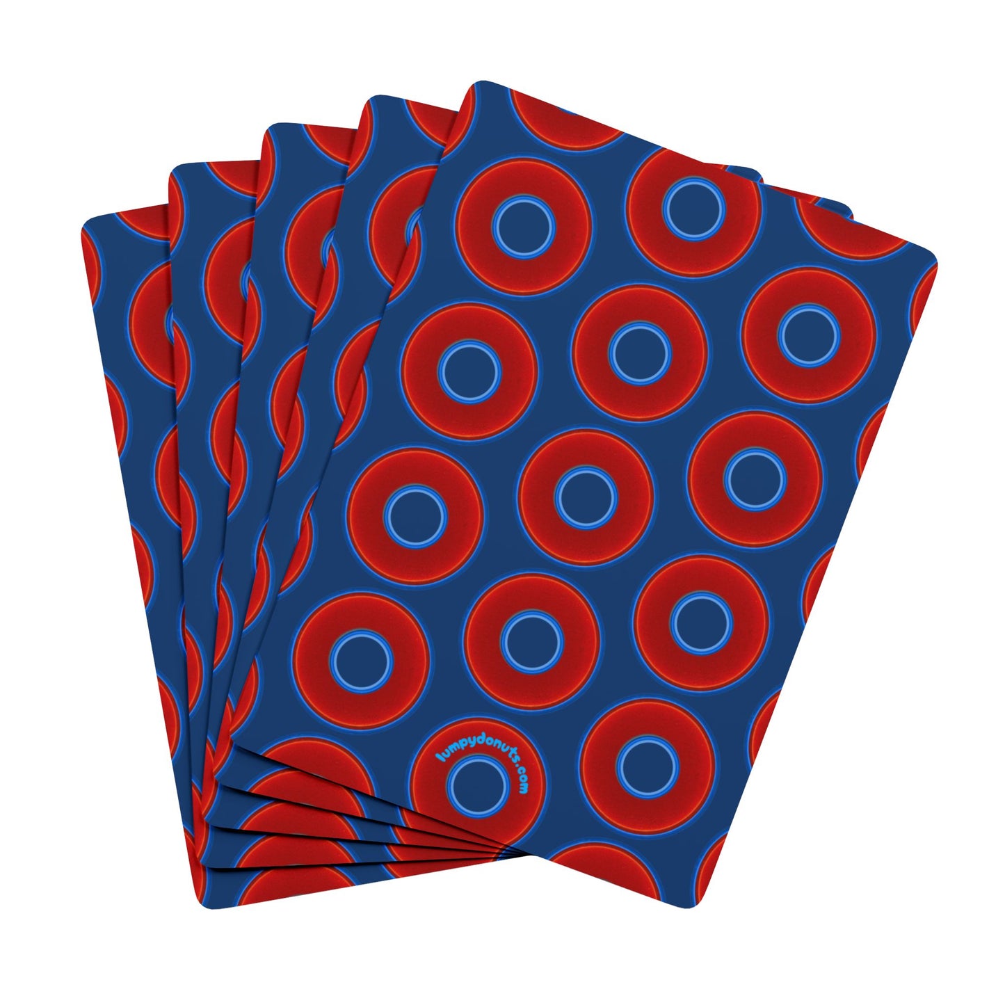 Lumpy Donut Playing Decks - 52-cards of red vivid donuts w/Atlantic navy blue background