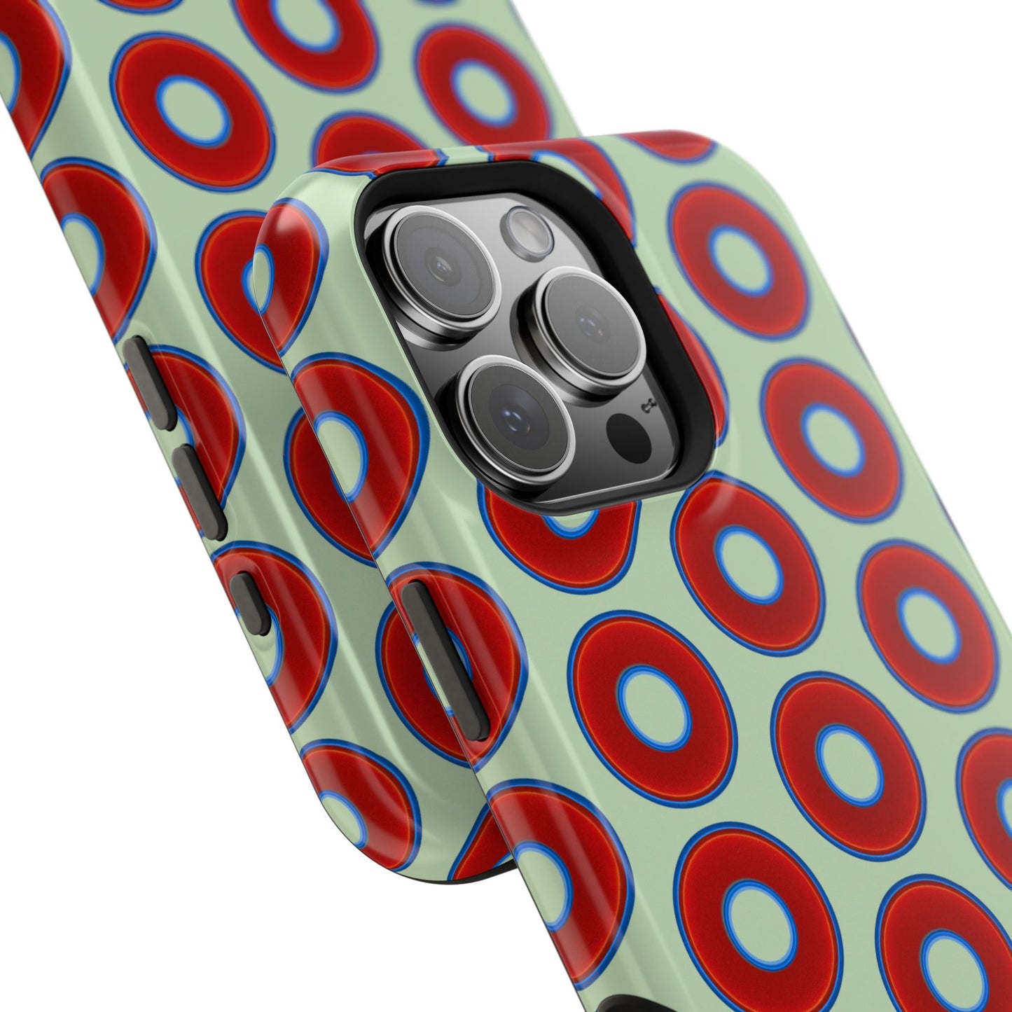 Impact-Resistant Lumpy Donut Case - red vivid donut print w/seafoam green background