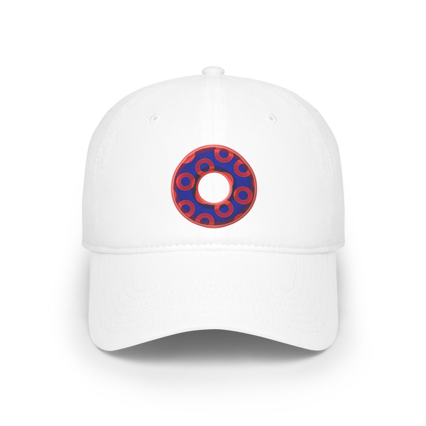 Lumpy Donut Baseball Cap - "Paradoxical Weathered Donut" - variant 1 - red/blue donuts donut w/