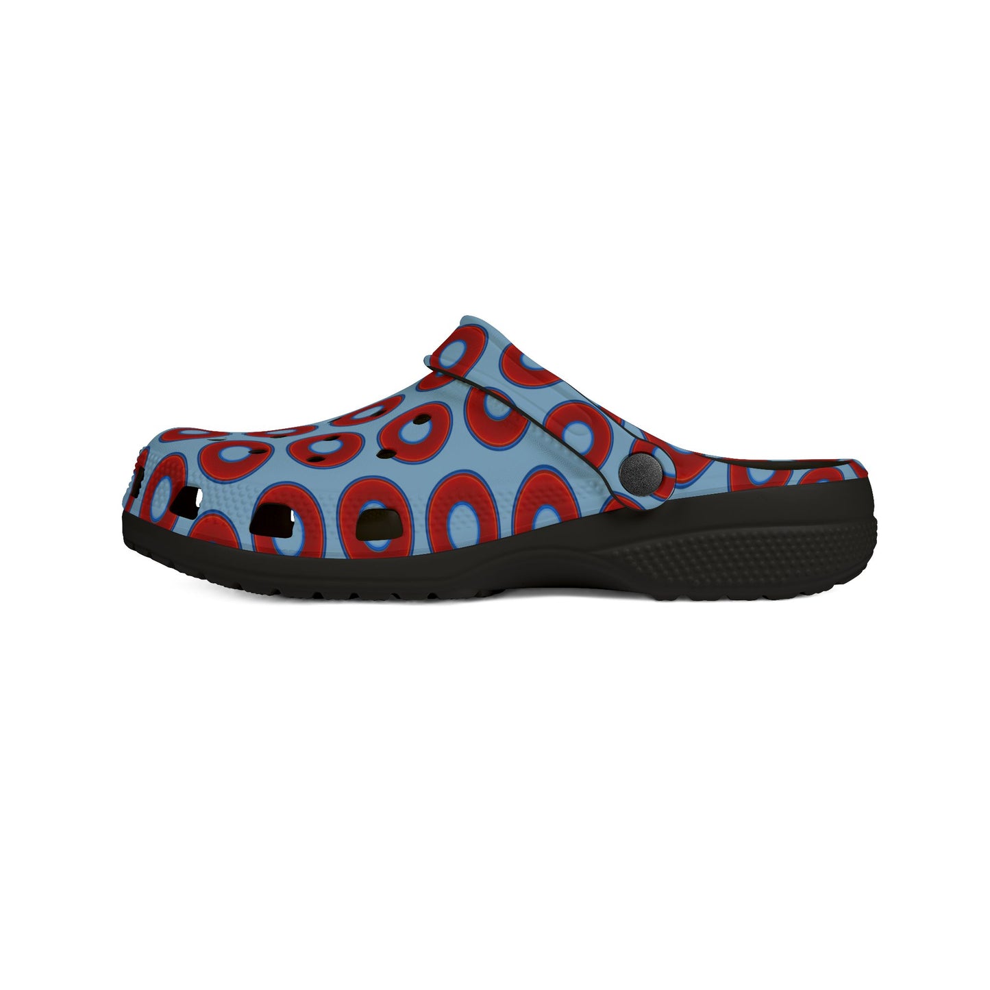 Spatchcocks - donut slip-on shoes - vivid red donuts w/sky blue donuts [unisex]