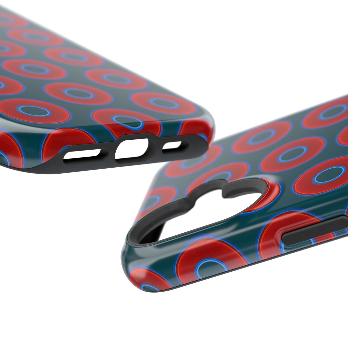 Impact-Resistant Lumpy Donut Case - red vivid donut print w/midnight green background