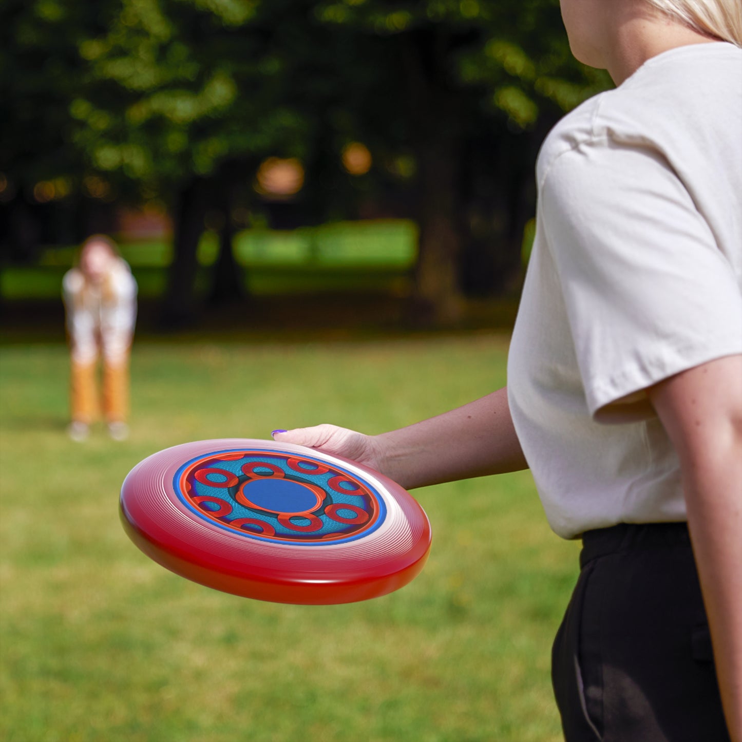 Lumpy Wham-O Donut Frisbee - "Rustic Paradox Donut" - red/royal blue
