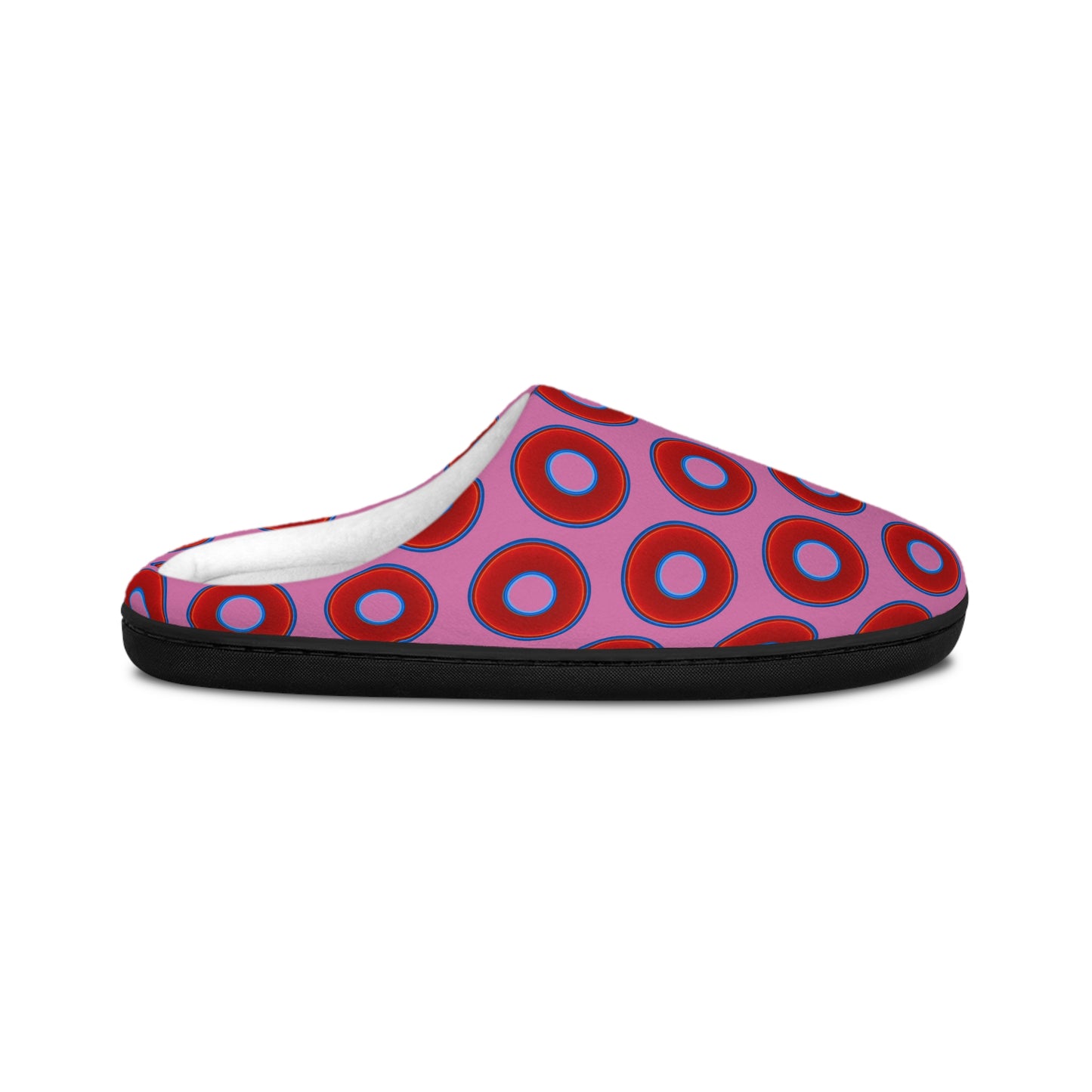 Women's Lumpy Slippers - red vivid donut print w/pink background