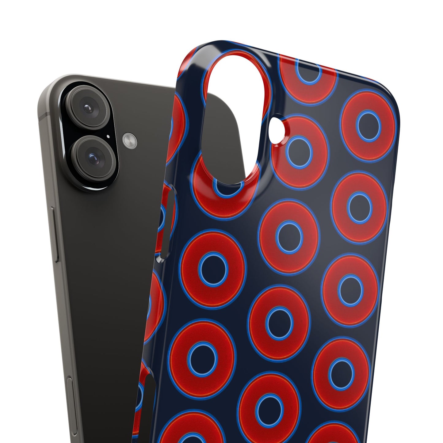 Lumpy Donut Snap Case - red vivid donut print w/midnight teal blue background