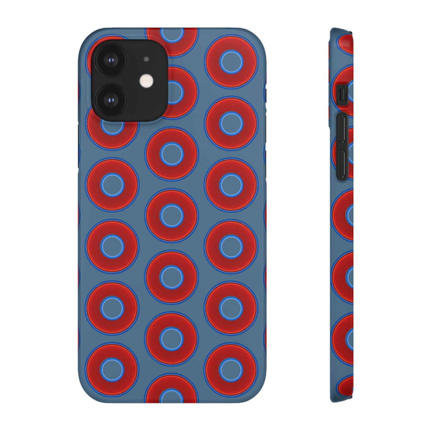 Lumpy Donut Snap Case - red vivid donut print w/steel blue background