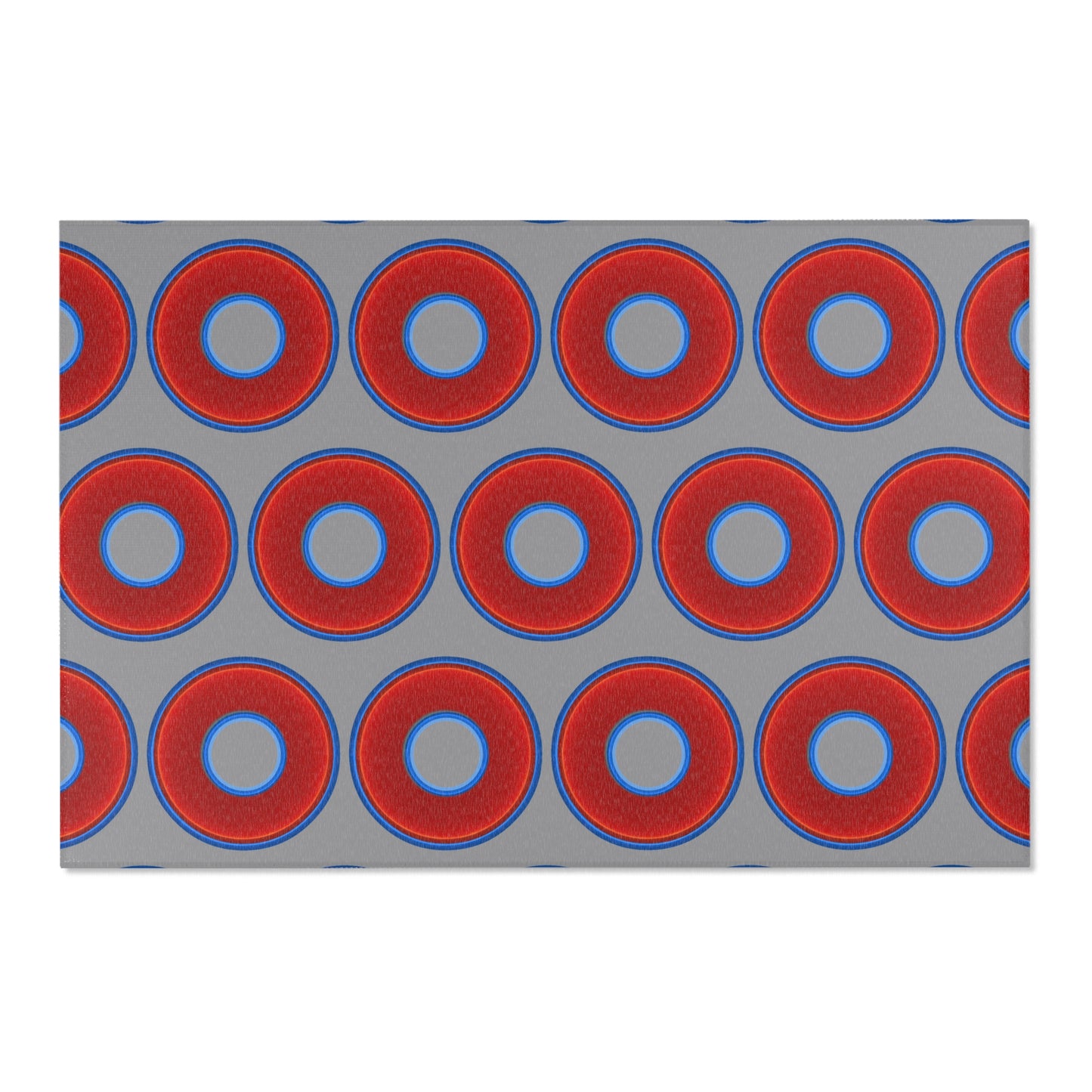Lumpy Donut Print Rug - choice of 3 sizes - vivid red donut print w/gray background