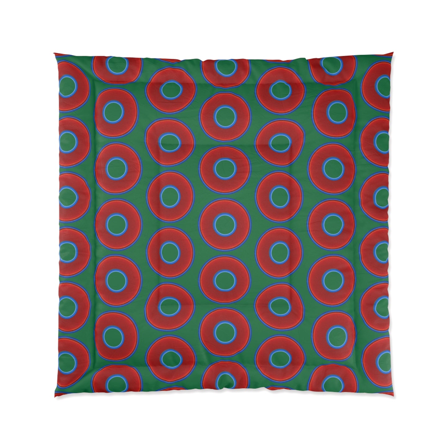 The Very Lumpy Comforter - vivid red donuts w/green background