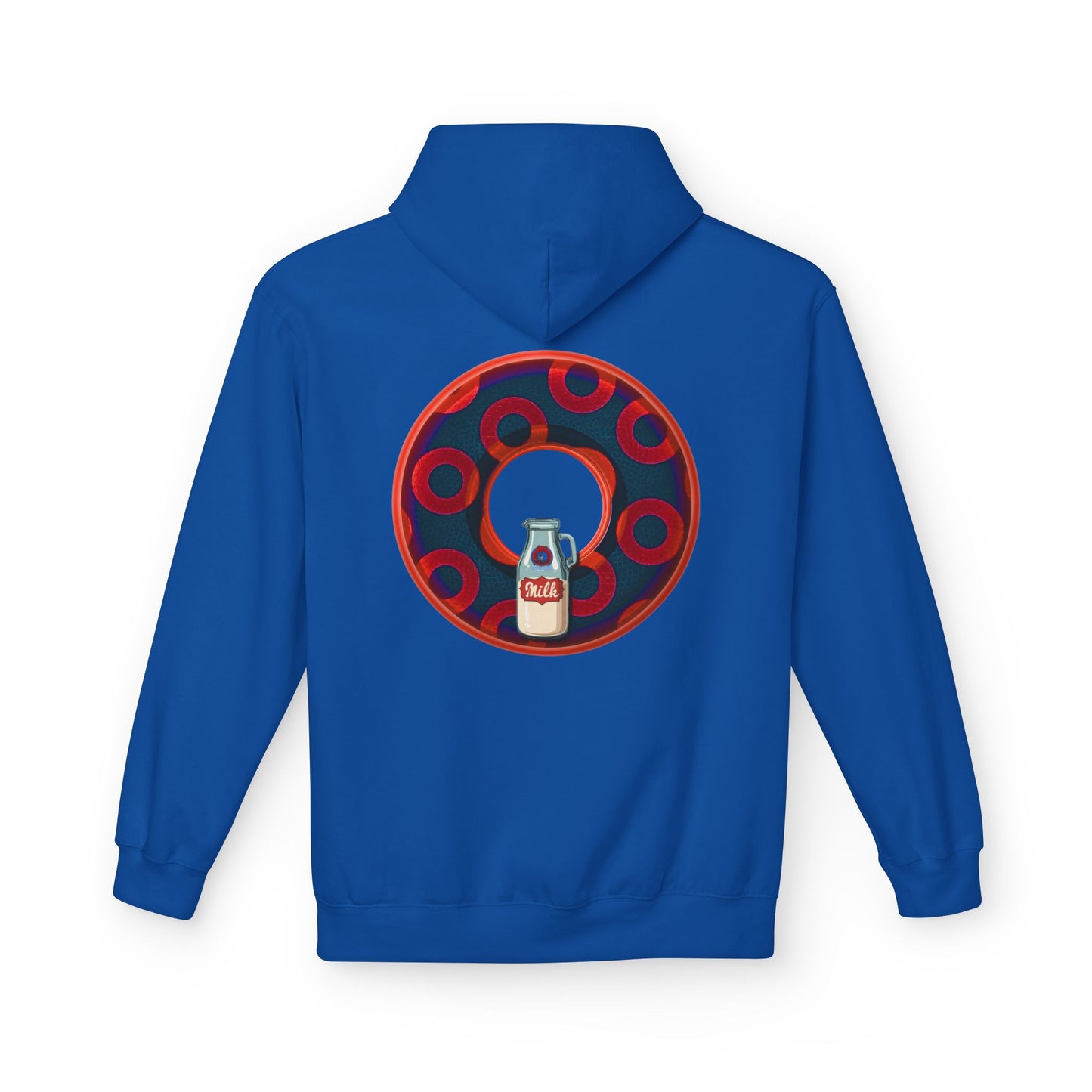 Fleece Harry Hoodies [Midweight Soft-style] - "Wooked Cream Dairy - YEMSG Donut" - navy blue/red rustic paradox donut - variant 3