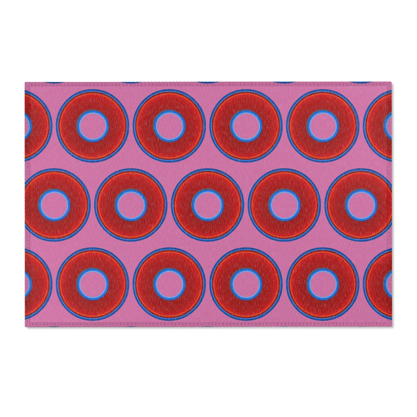 Lumpy Donut Print Rug - choice of 3 sizes - vivid red donut print w/pink background