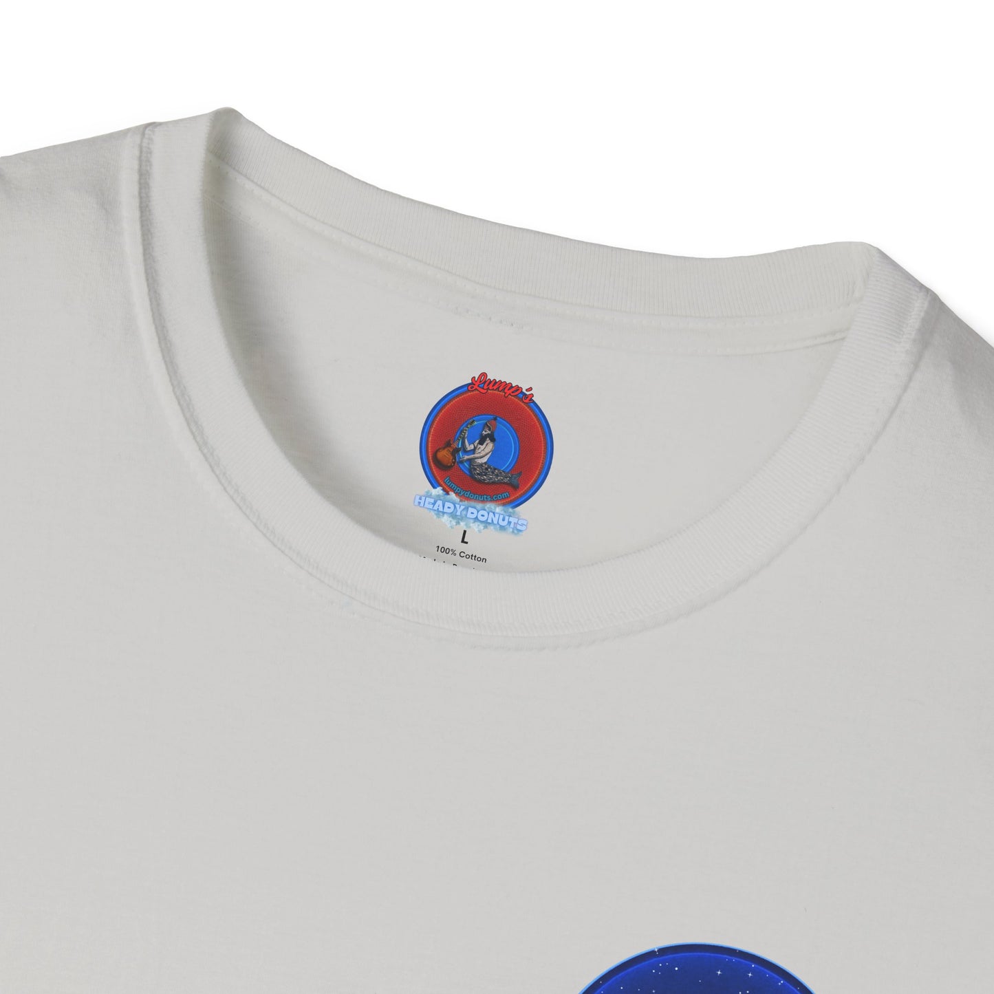 Classic Donut Tee - Unisex Soft-Style - "The Hopeful Waving Donut" - variant 2 - vivid blue donut