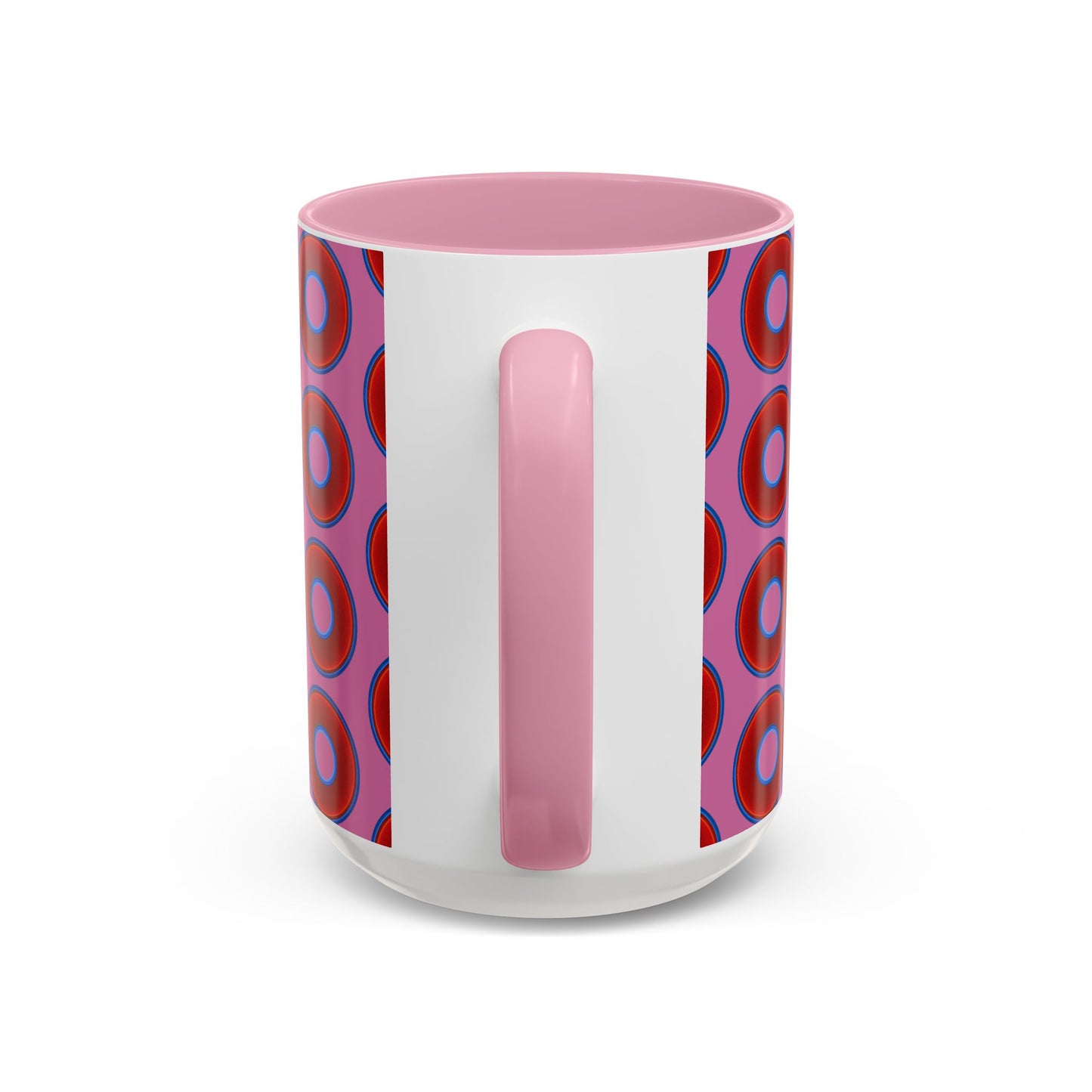 Lump's Grumpy Coffee Mug - vivid red donuts w/pink background