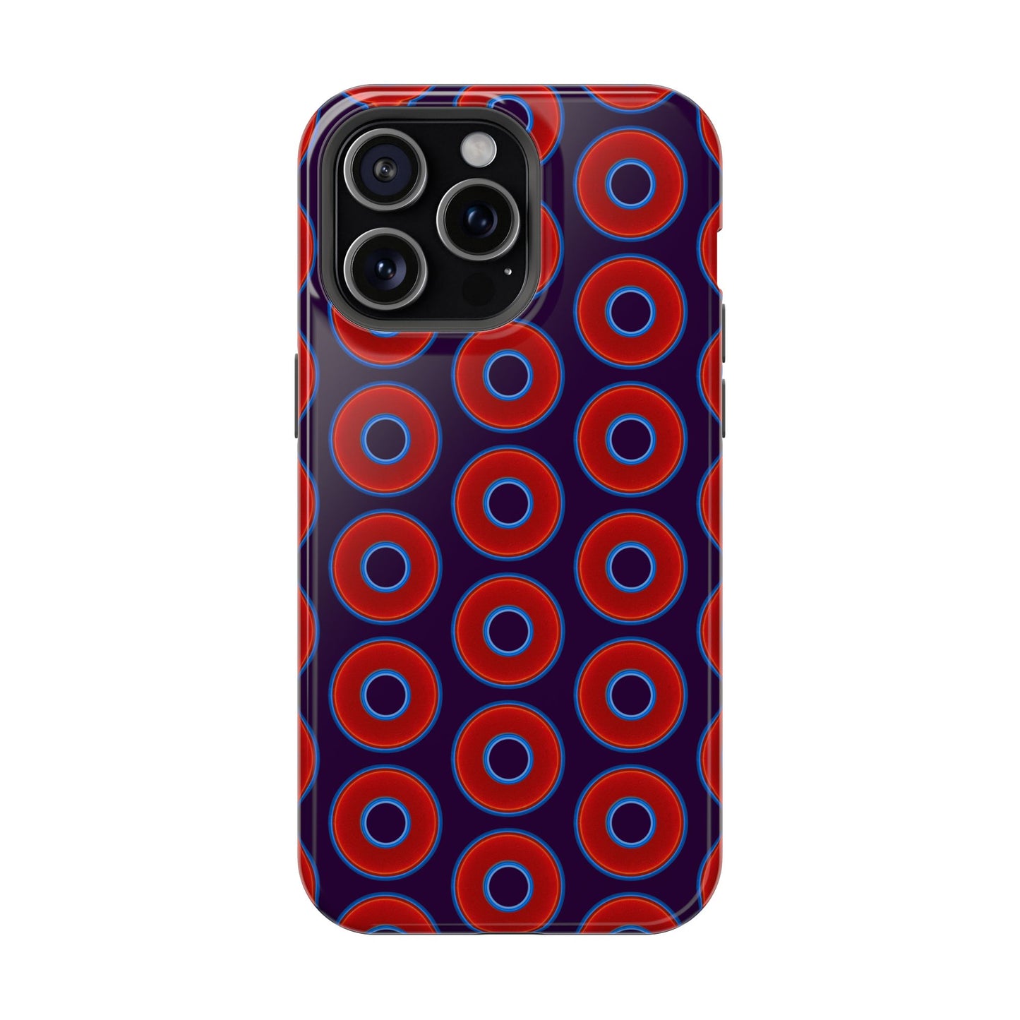 Impact-Resistant Lumpy Donut Case - red vivid donut print w/midnight purple background