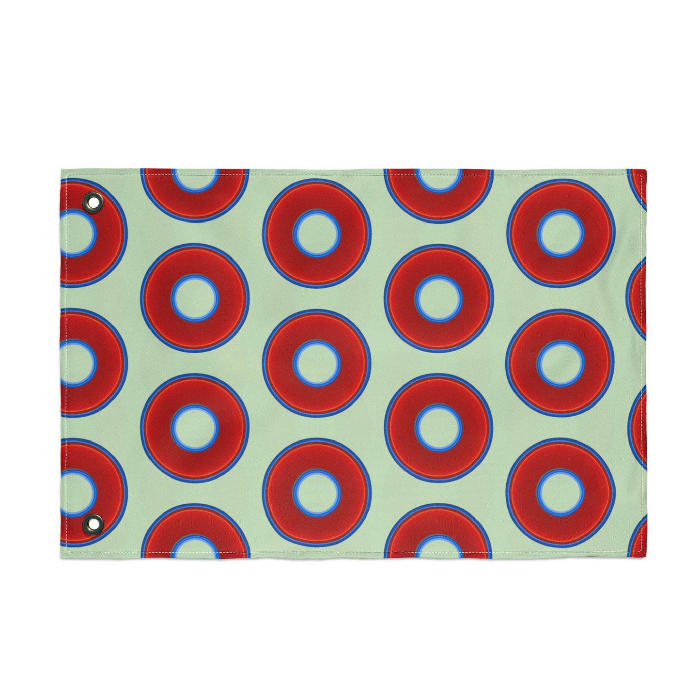Lumpy Flagpole Sitters - Donut Flags [12" x 18"] - red vivid donut print w/seafoam background