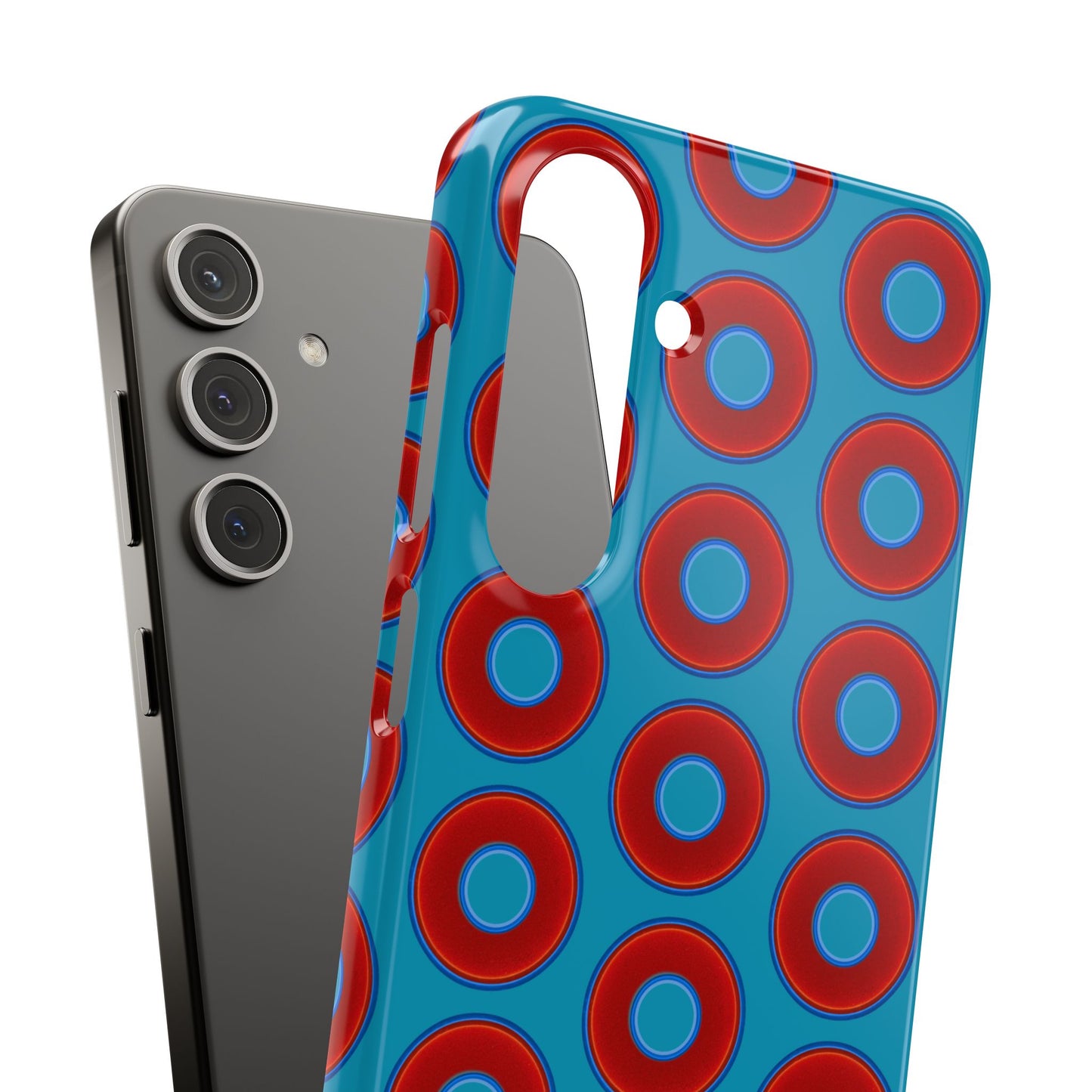 Lumpy Donut Snap Case - red vivid donut print w/aquamarine blue background