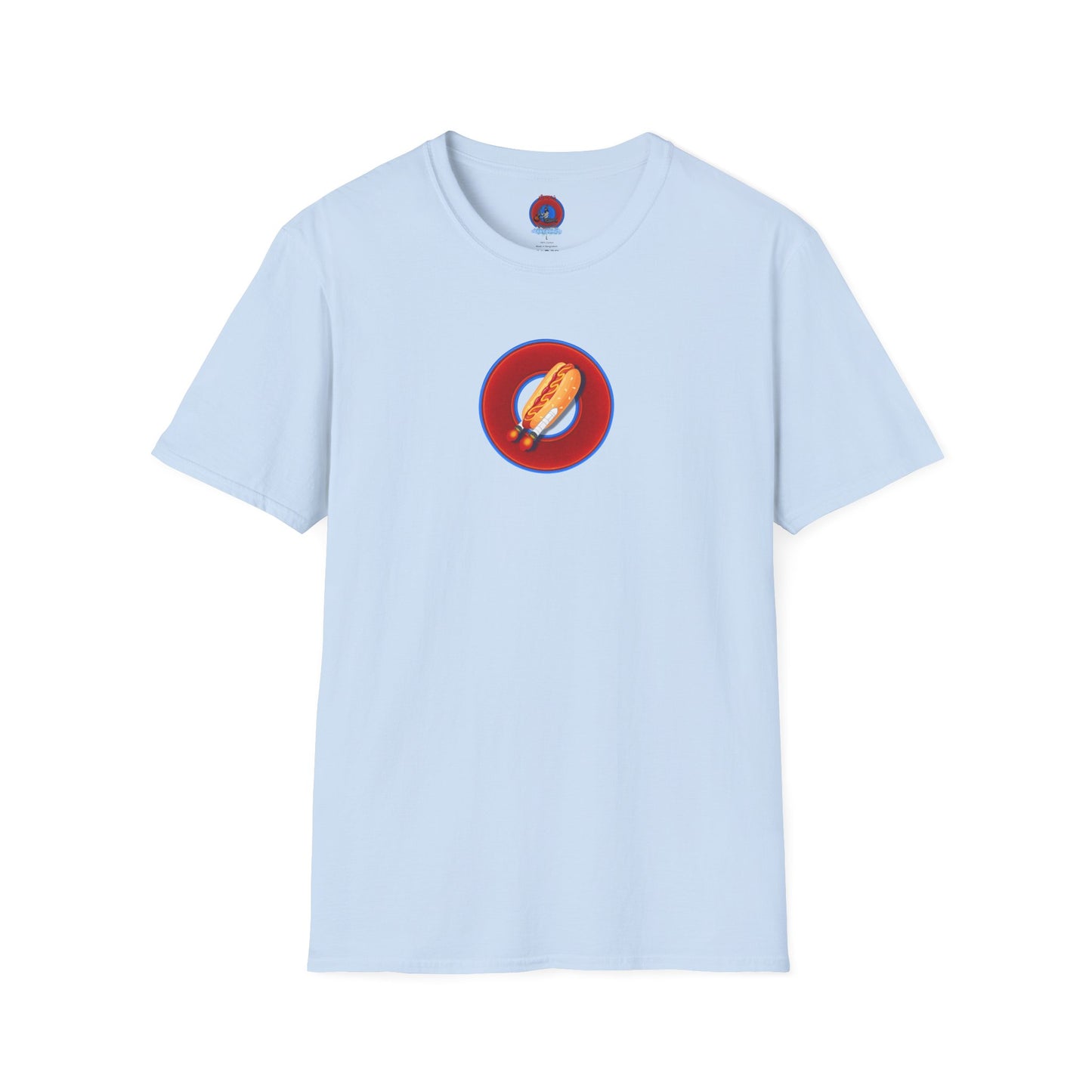 Classic Donut Tee - Unisex Soft-Style - "Viva Las Vegas Donut" -  vivid red donut w/raw dogger - variant 1