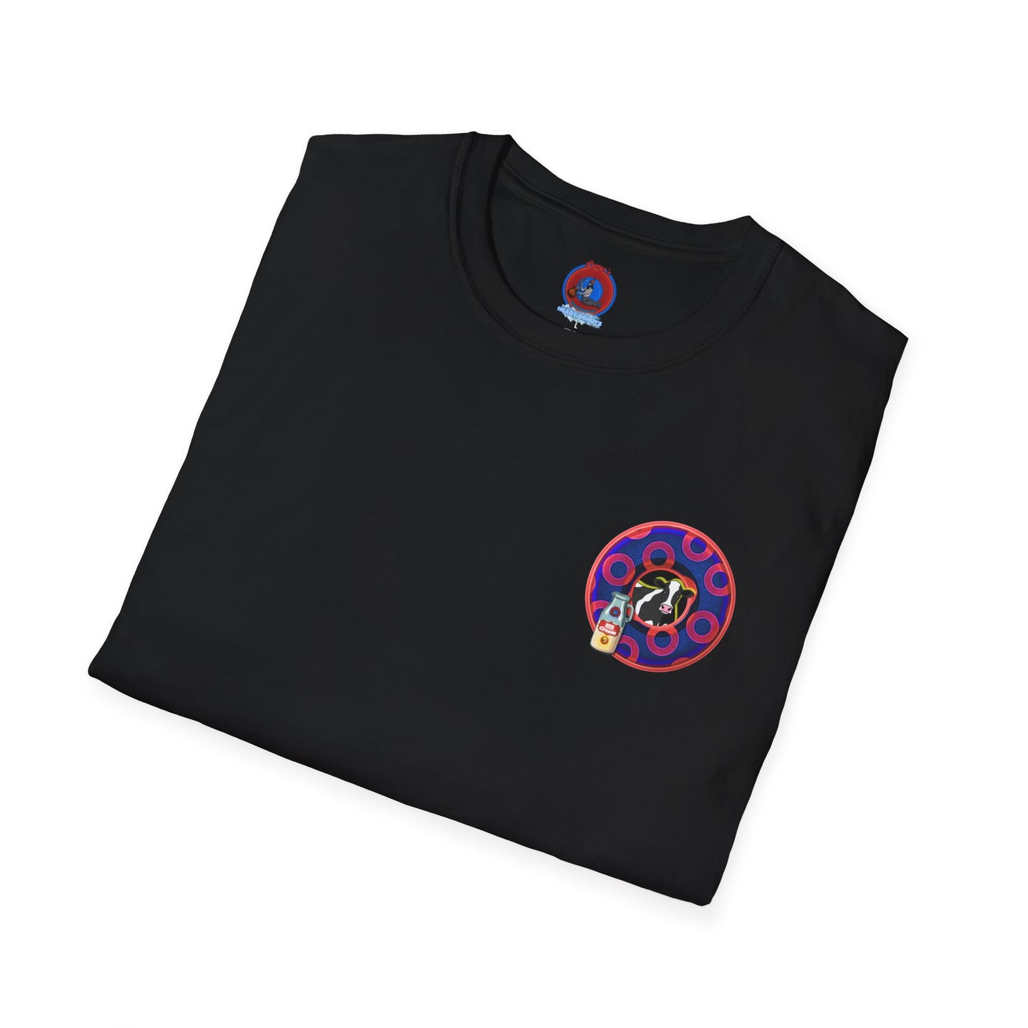 Classic Donut Tee - Unisex Soft-Style - "Beefy Wooked Cream - YEMSG Donut" - electric blue/red rustic paradox donut