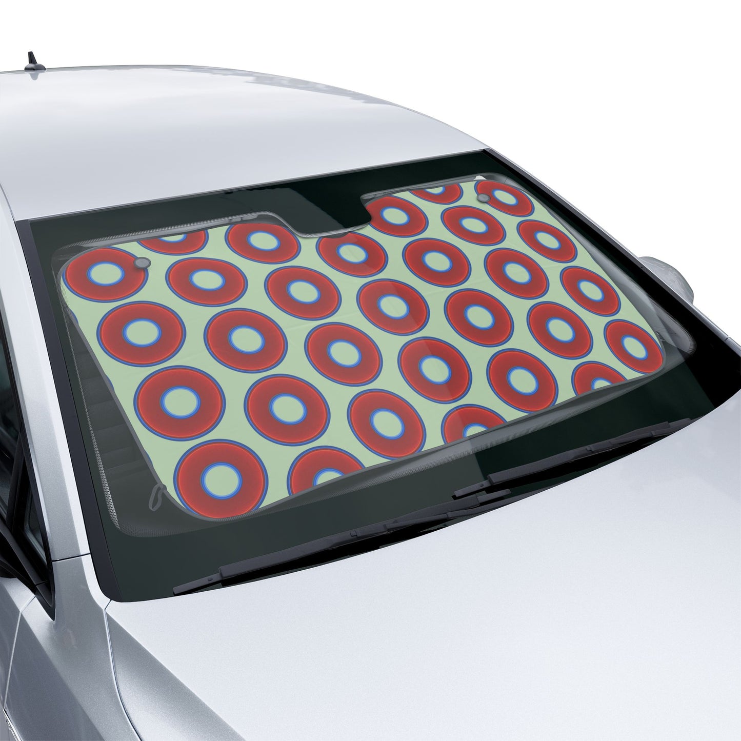 Automotive Donut Sun Shade - red vivid donuts w/seafoam background