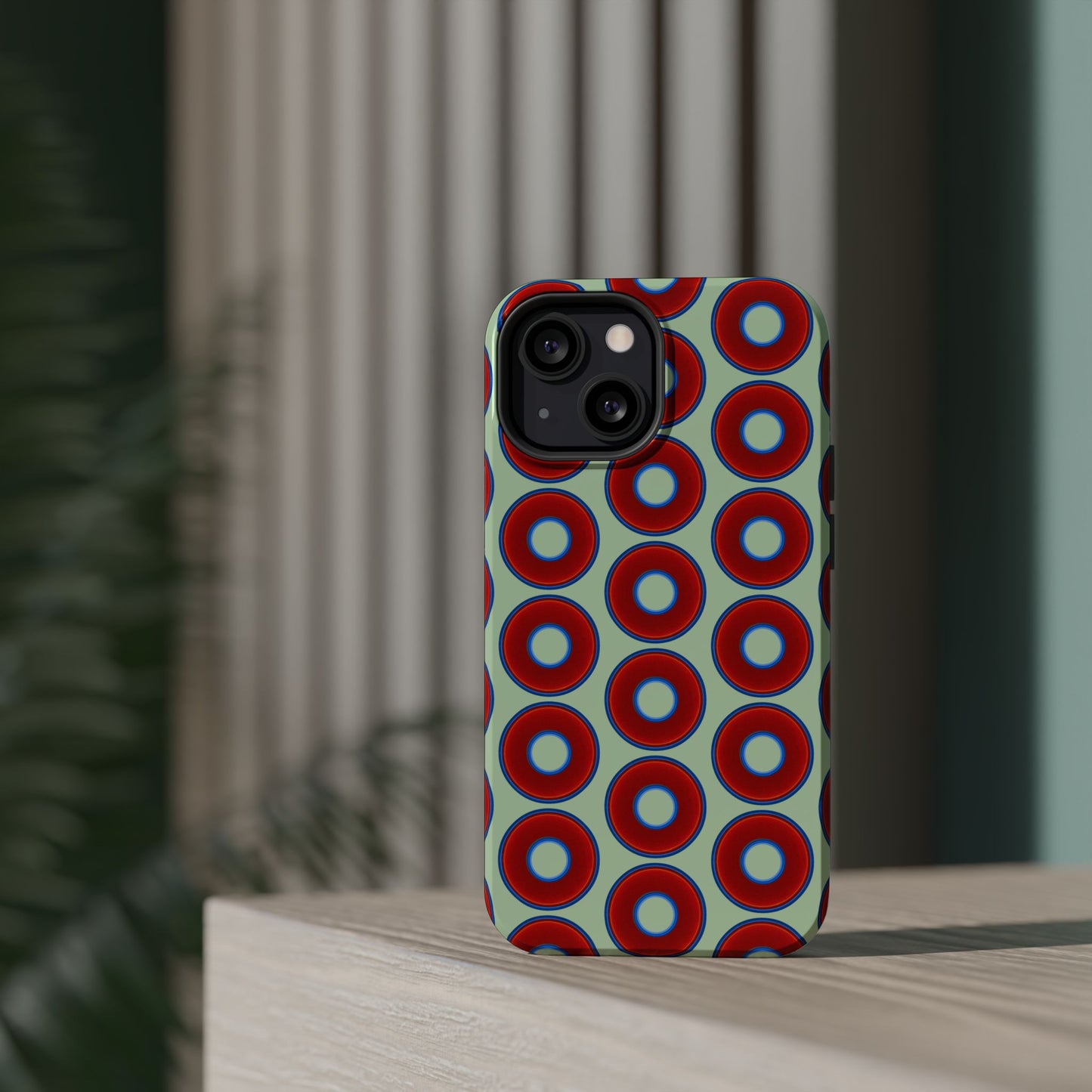 Magnetic Tough Donut Case - red vivid donut print w/seafoam green background