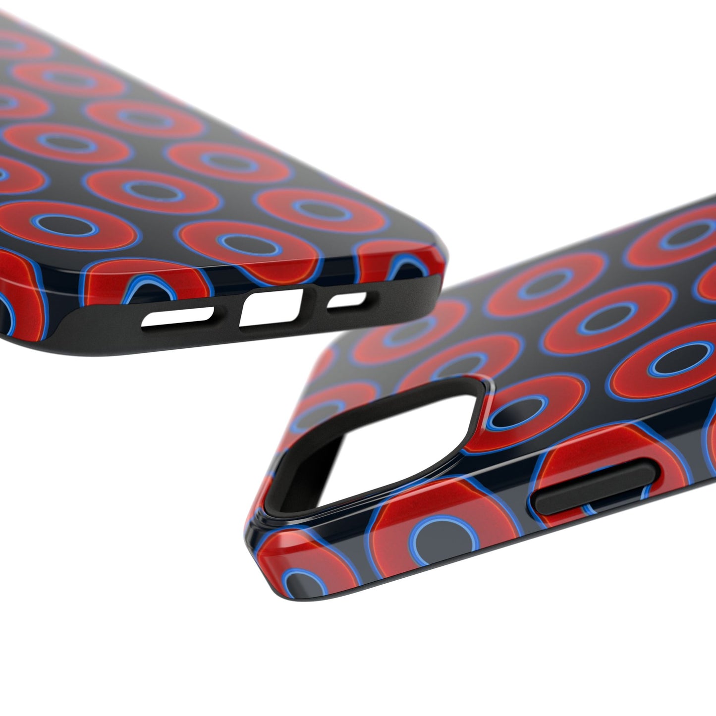 Impact-Resistant Lumpy Donut Case - red vivid donut print w/blue charcoal background