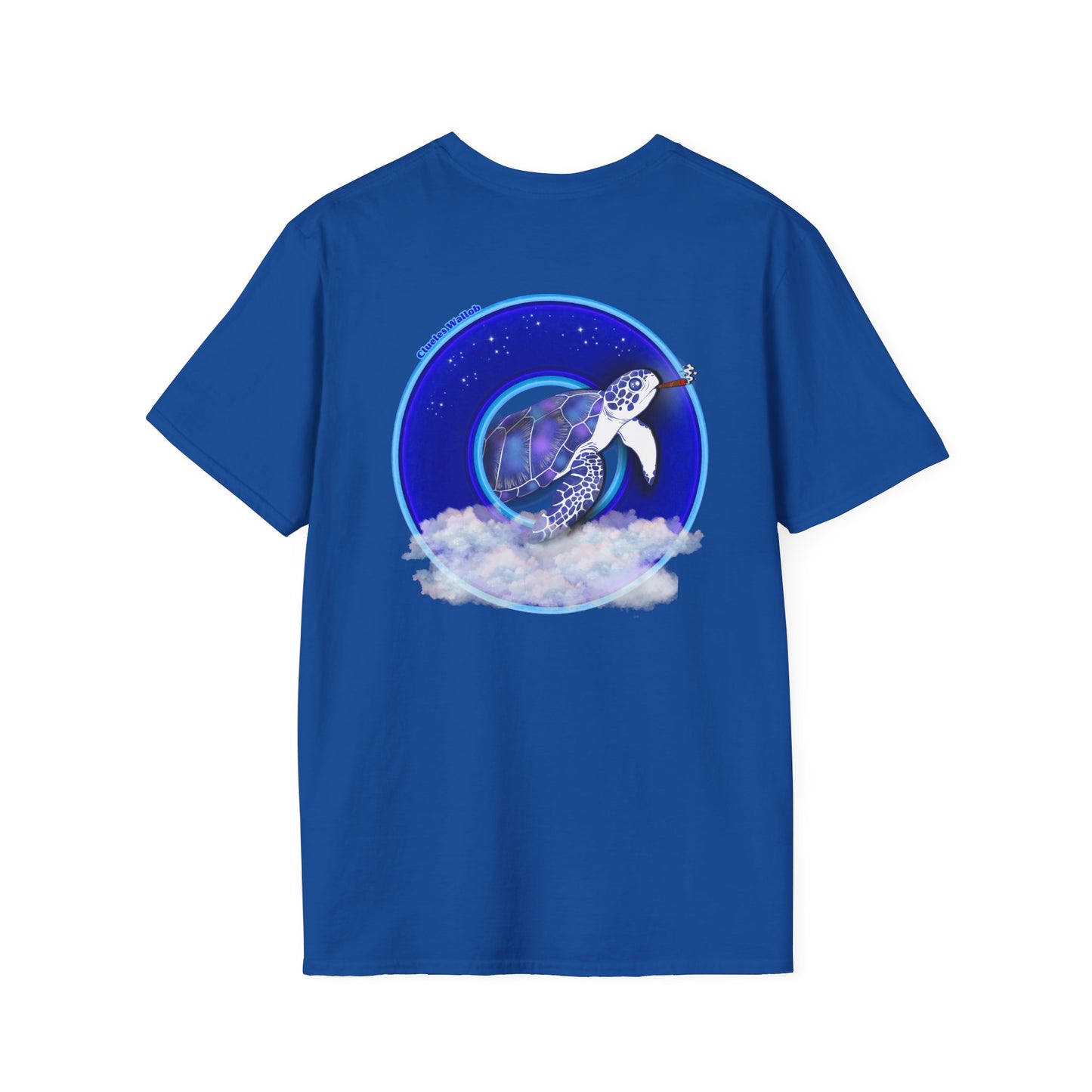 Classic Donut Tee - Unisex Soft-Style - "Clueless Wallob's Donuts" - vivid blue sky donut
