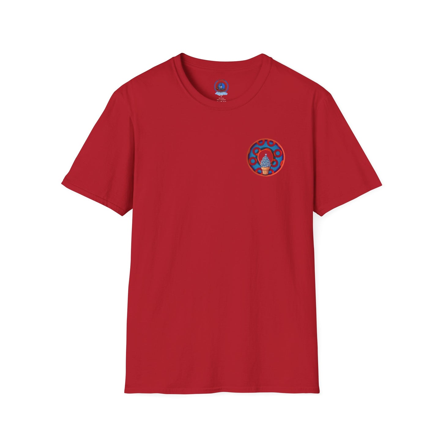 Classic Donut Tee - Unisex Soft-Style - "We All Scream It's ICE Cream" - blue/red rustic paradox donut
