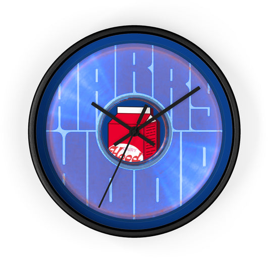 Lumpy Wall Clock - "Harry's Unofficial Donut Clock" - variant 3 - vivid blue/purple word donut w/dark blue background
