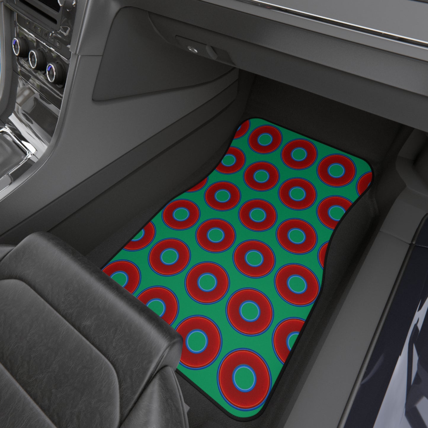 Contacted Car Mats - vivid donut print w/jade green background