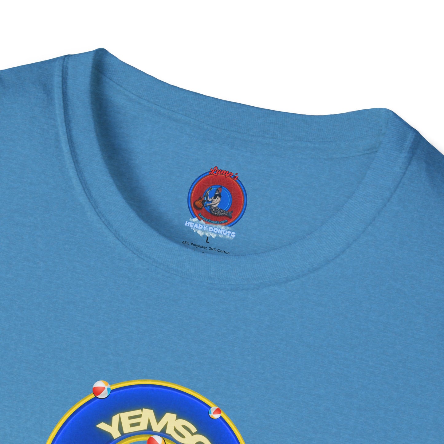 Donut Tee - Unisex Soft-Style - "The Donut's Secret Ingredient? MSG" - vivid blue/yellow donut - variant 2