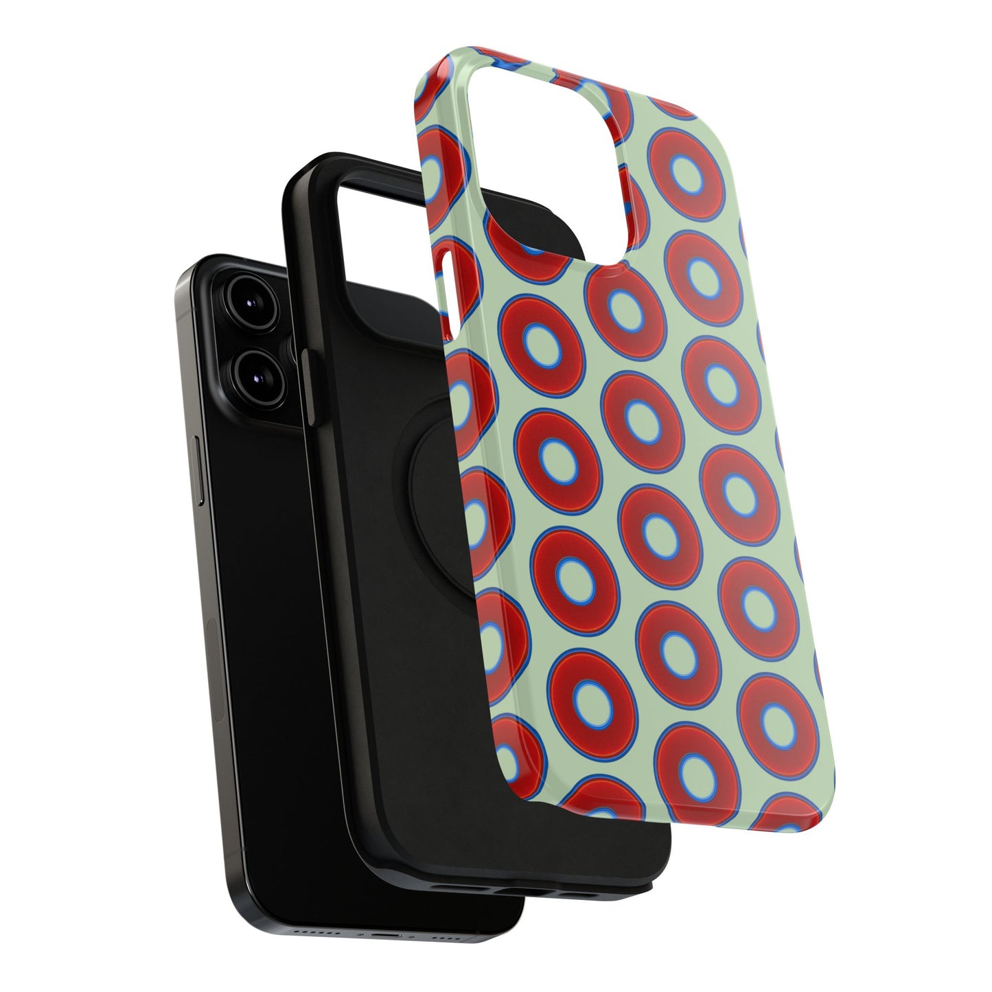 Impact-Resistant Lumpy Donut Case - red vivid donut print w/seafoam green background