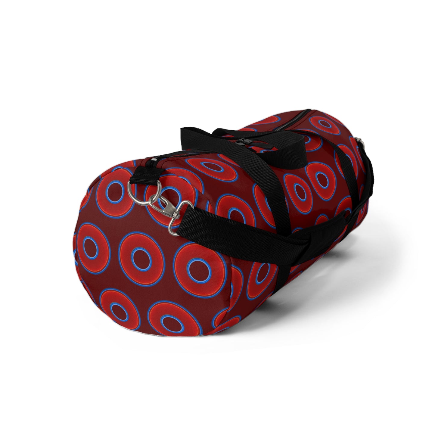 Lumpy Duffel - vivid red donuts w/dark red background