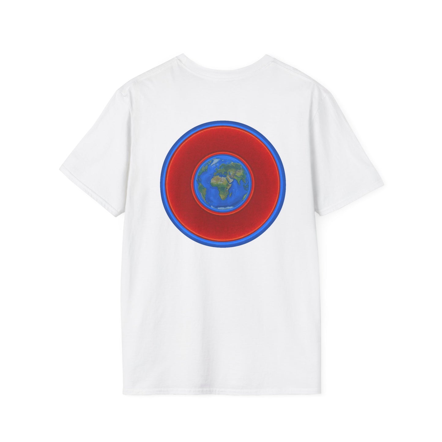 Classic Donut Tee - Unisex Soft-Style - "Soul Donut - We Keep on Rollin' Dough" - vivid red planetary donut - variant 1 [*charitable print - 50% of profit to The Nature Conservatory]