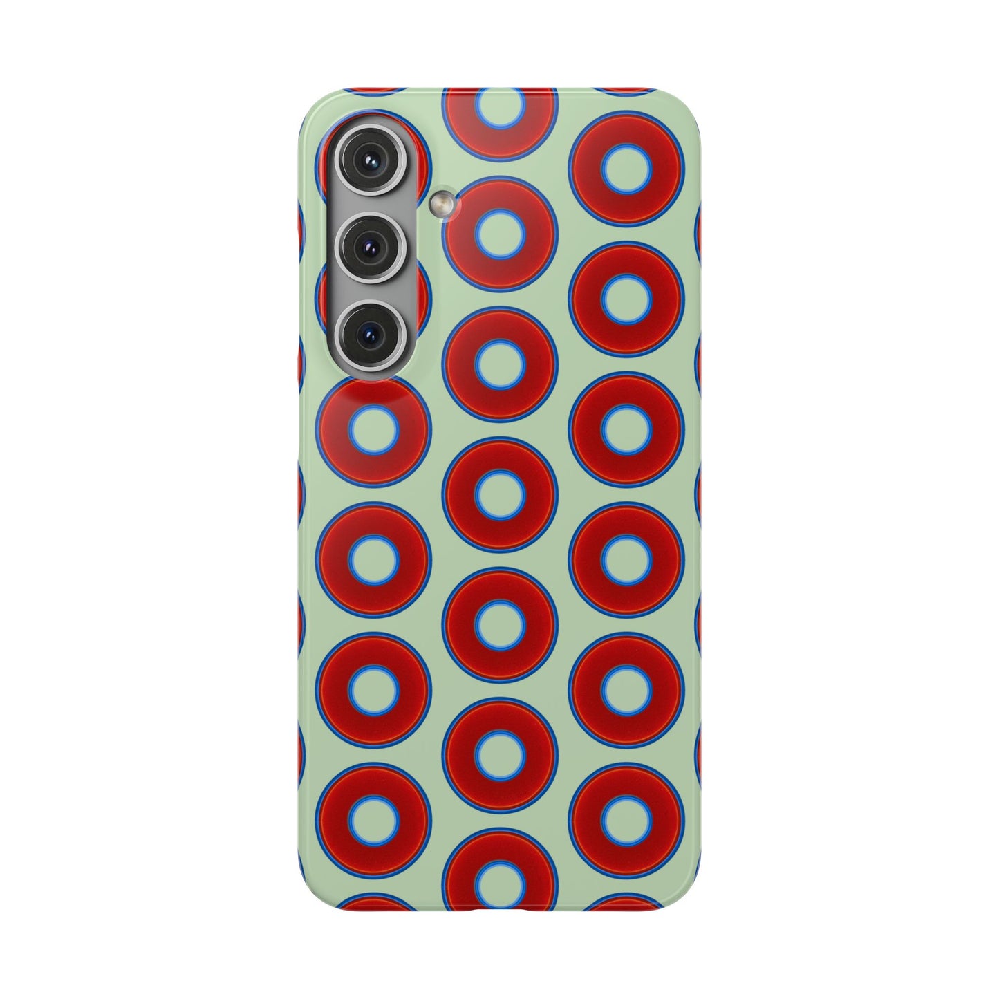 Lumpy Donut Snap Case - red vivid donut print w/seafoam green background