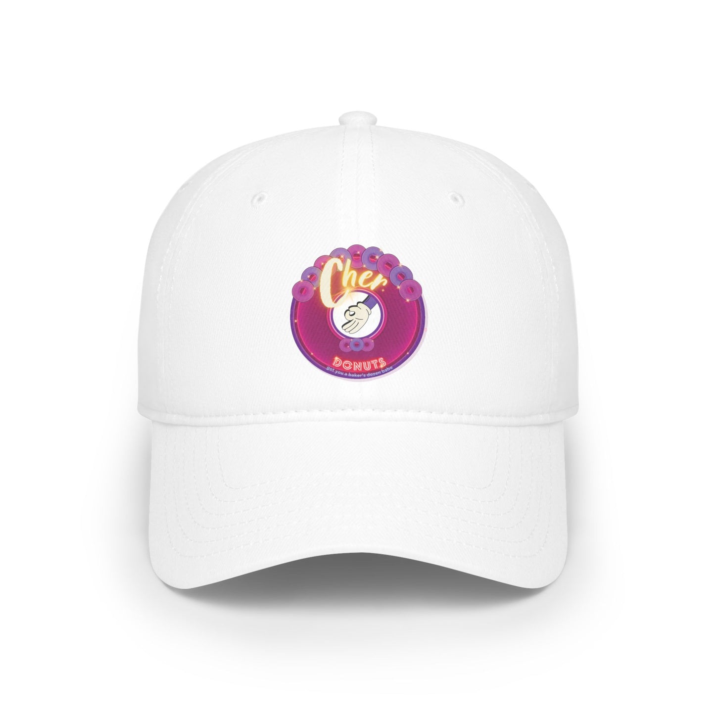 Lumpy Donut Baseball Cap - "Cher-ing is Caring Donut Cap" - variant 2 - vivid magenta donut w/ [*charitable donut]