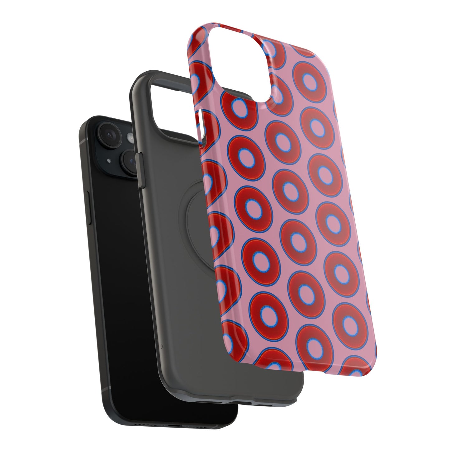 Impact-Resistant Lumpy Donut Case - red vivid donut print w/pale magenta background