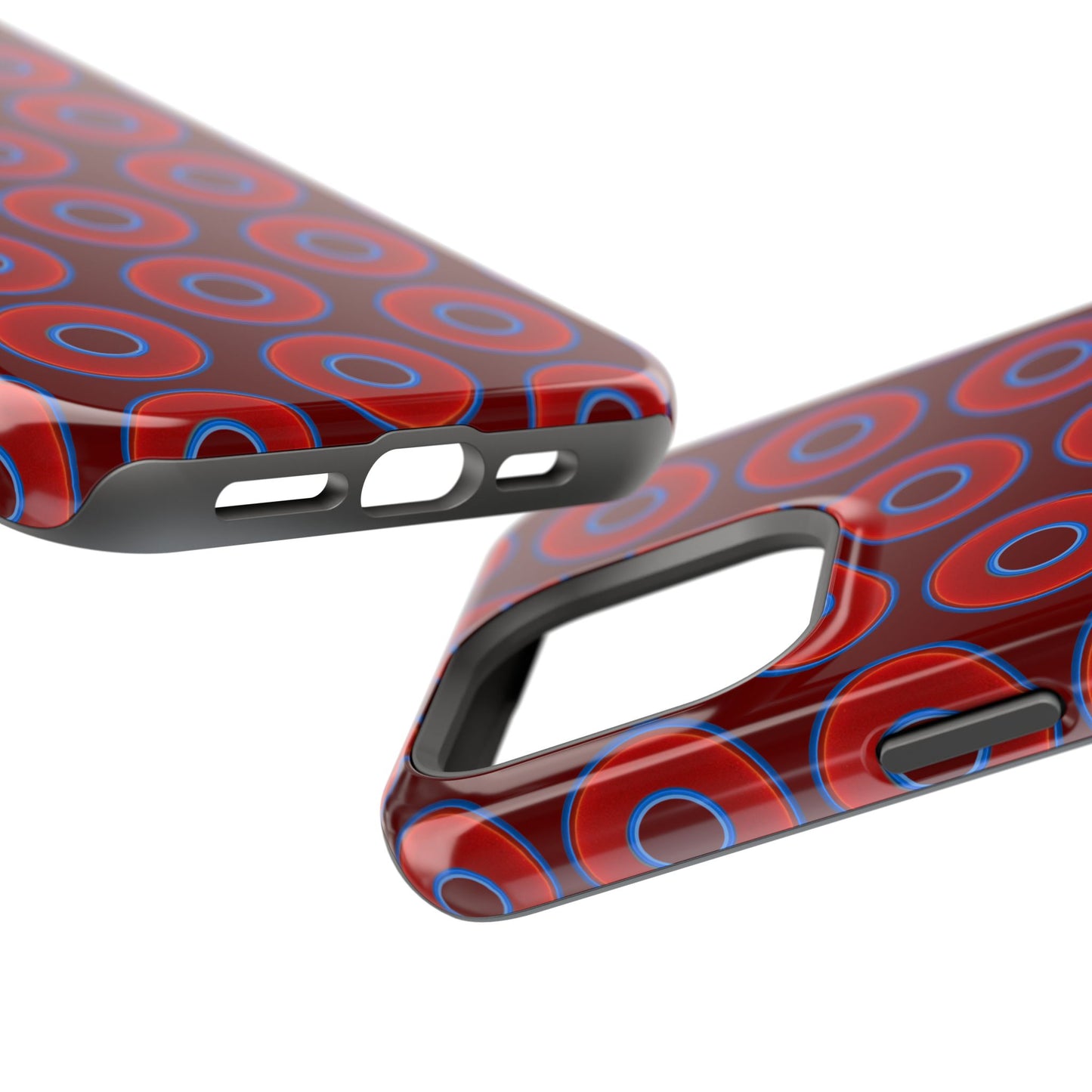 Impact-Resistant Lumpy Donut Case - red vivid donut print w/dark red background