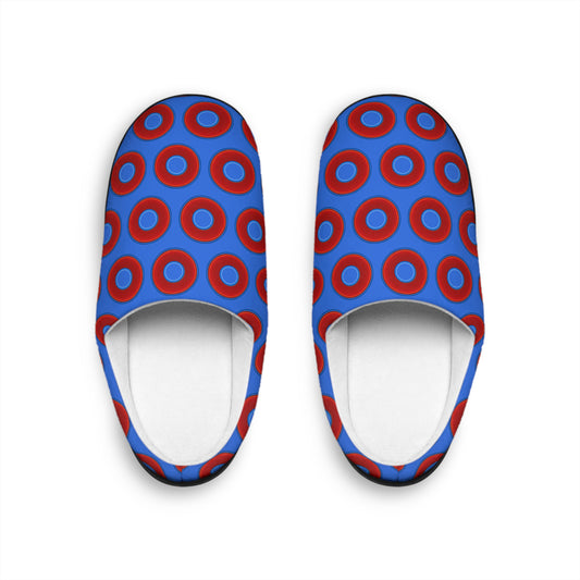 Men's Lumpy Slippers - red vivid donut print w/medium royal blue background