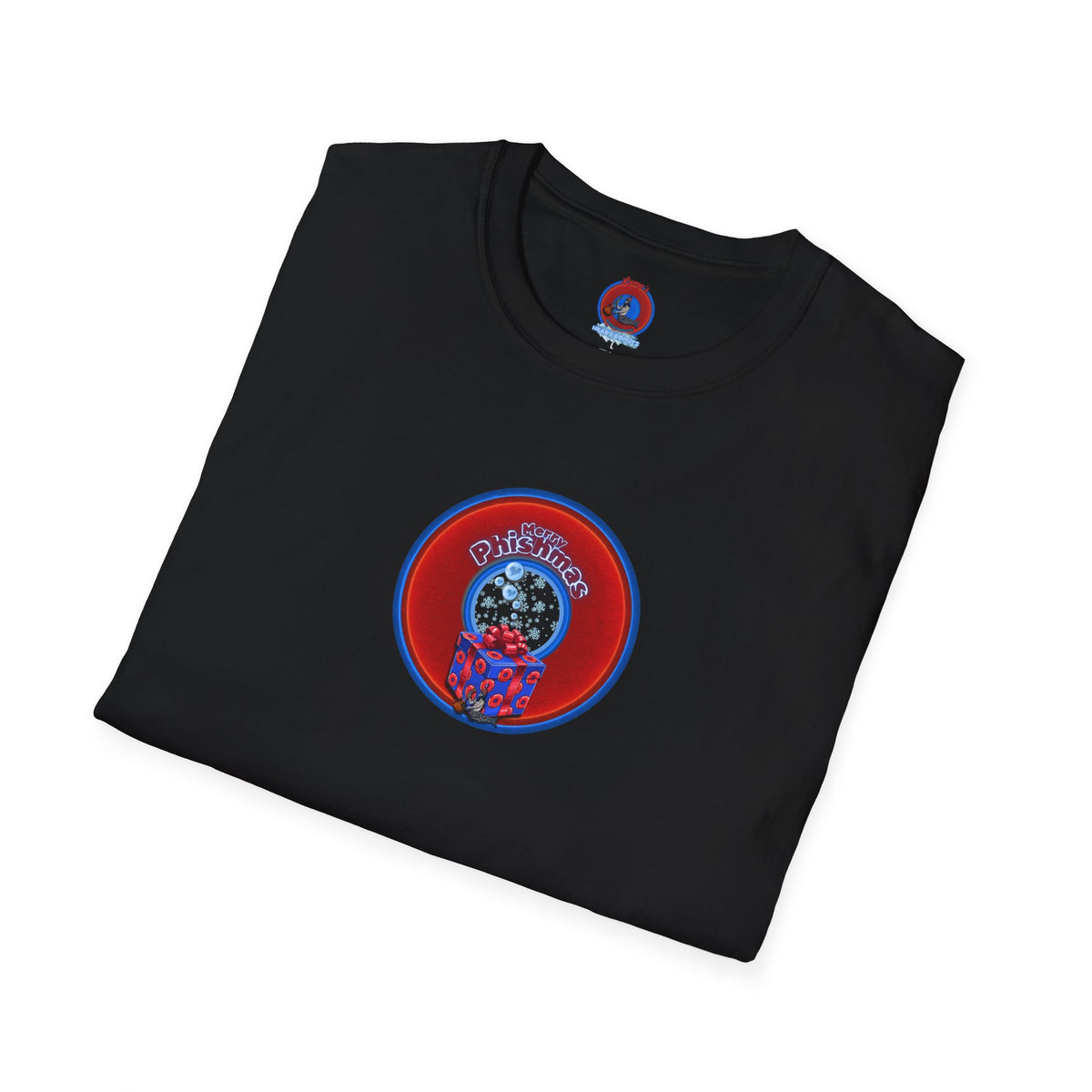 Classic Donut Tee - Unisex Soft-Style - "Phishmas Caroler's Tee " - vivid red/blue donut - variant 3