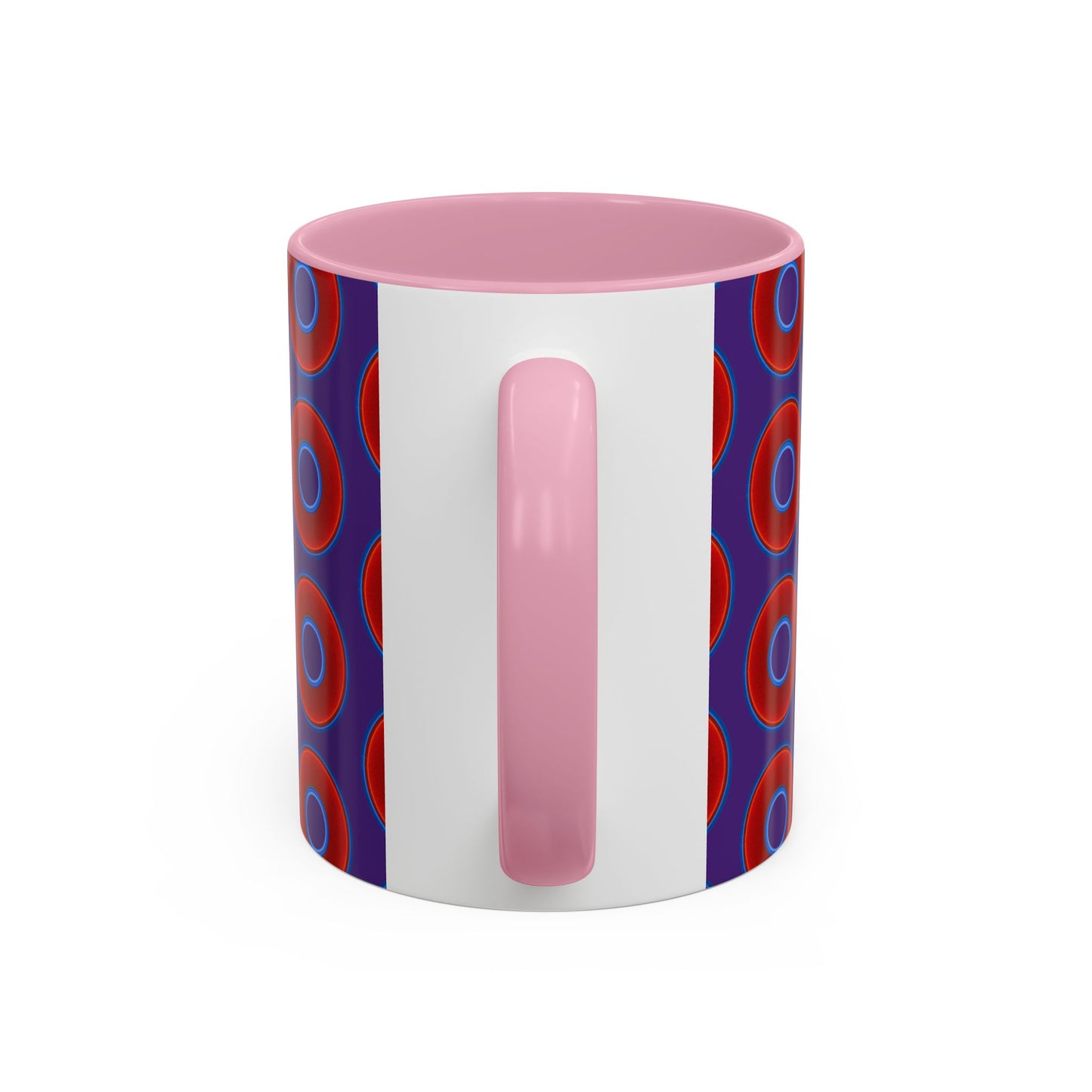Lump's Grumpy Coffee Mug - vivid red donuts w/purple background