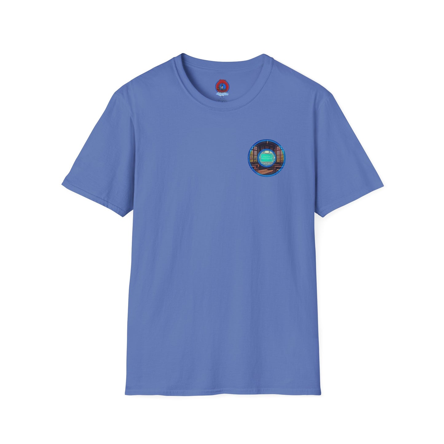 Classic Donut Tee - Unisex Soft-Style - "The Torturous Chalk Dust Donut  " - blue/red picture donut